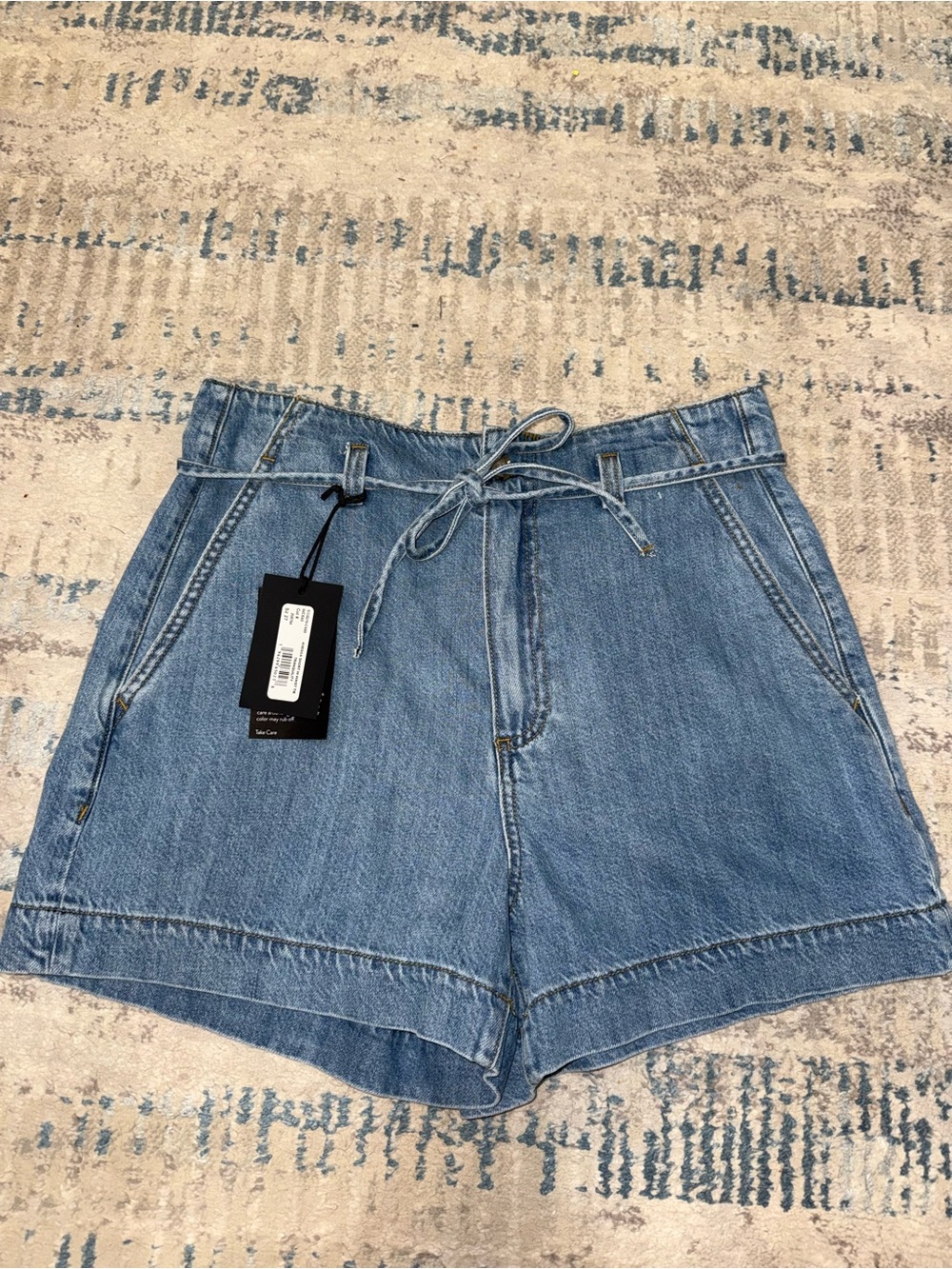 PAIGE Light Blue Denim Tie-Waist Shorts